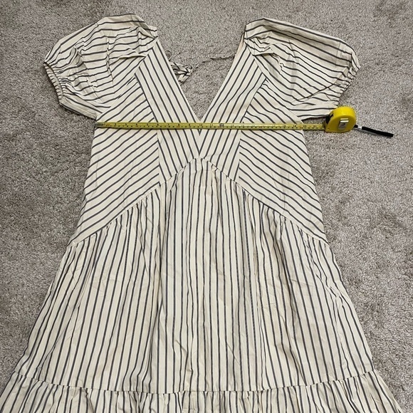 Lumiere Women’s Midi Dress Large Cream Striped 100% Cotton Cottagecore Prairie - Picture 7 of 12